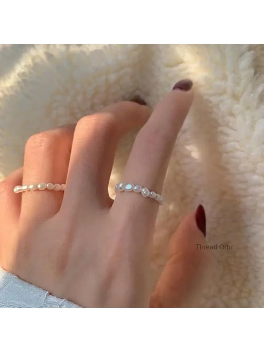 Dainty Beaded Pearl Stretch Knuckle Rings Stackable for Women Statement